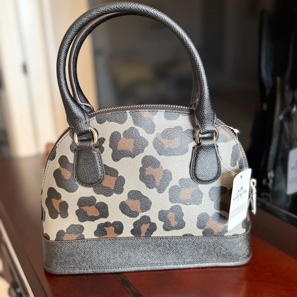 Coach NWT Mini Cora Ocelot Crossbody Dome PVC Satchel - Picture 2 of 11